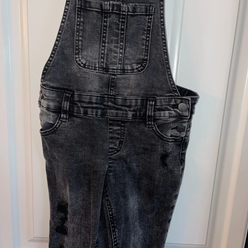 Justice girls Black distressed‎ Jean Overalls sz 8